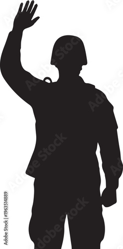 Soldier waving goodbye silhouette illustration vector army man standing in military uniform