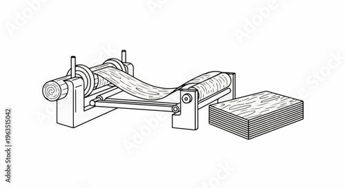 Industrial wood veneer peeling machine creating thin wood sheets
