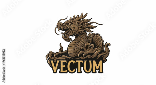 Majestic brown dragon illustration with bold text beneath