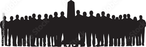 Vector silhouette illustration of diverse people standing before monument, memorial day vector