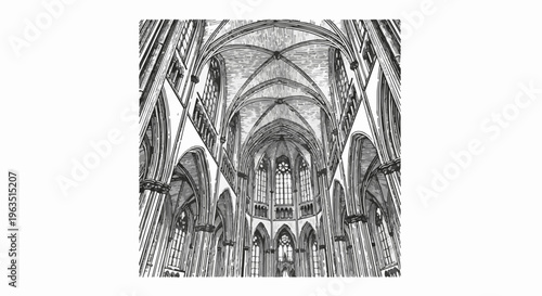 Interior view of a grand Gothic cathedral with vaulted ceilings