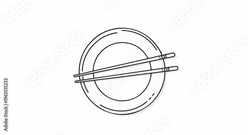 Minimalist drawing of a white plate with two black chopsticks resting on it