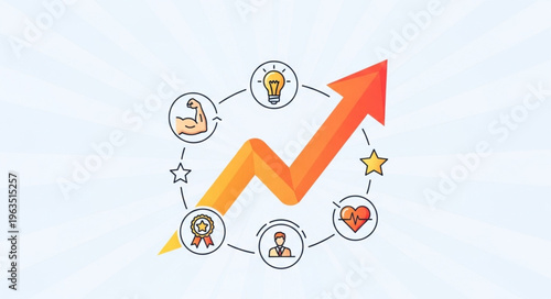 Growth Mindset and Personal Development Concept with Arrow and Icons.