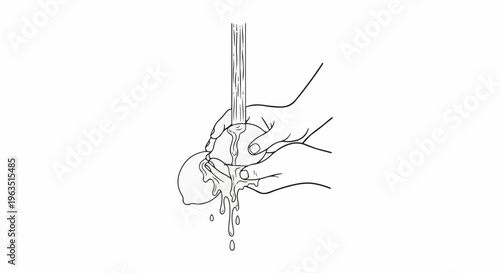 Hands washing fruit under running water