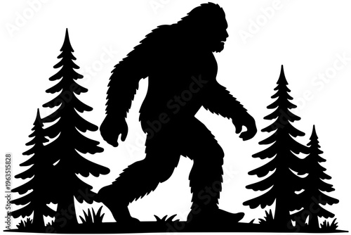 Mysterious creature lurking among the dense forest trees in silhouette