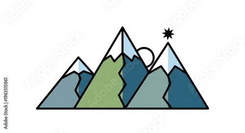 Stylized Mountain Range with Snow-Capped Peaks and a Shining Star.