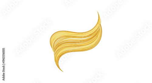 Golden blonde hair strands swirl gracefully against white