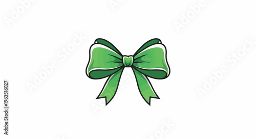 Green ribbon bow with black outline and white highlights