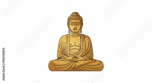 Golden Buddha figure in meditation pose on a white background