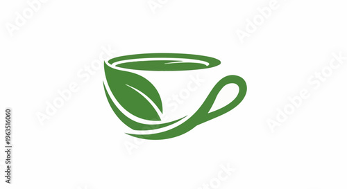 Green tea cup with leaf accent