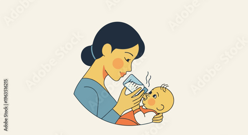 Gentle nurturing as mother feeds baby from bottle