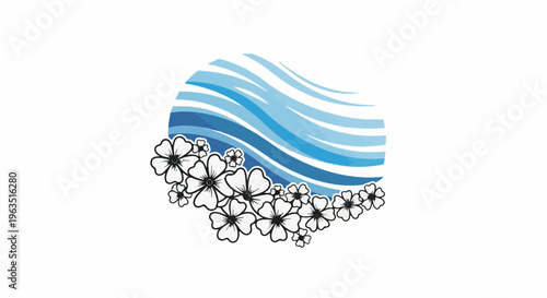 Gentle blue waves flow over a cluster of delicate white flowers