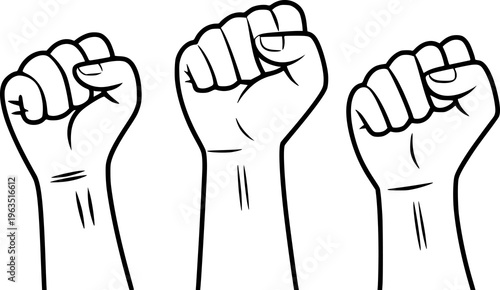 Black Outline Raised Fists Symbolizing Protest Power Unity and Solidarity