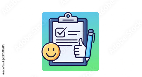 Positive Feedback Survey with Smiley Face and Thumbs Up.