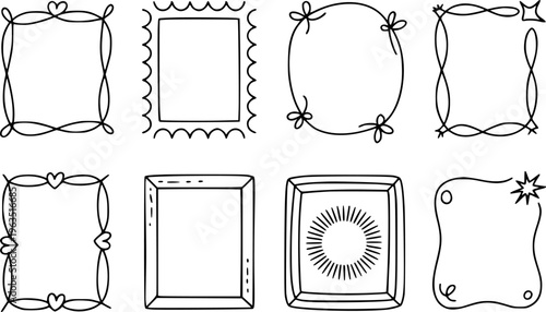 Collection of hand drawn doodle frames and borders with hearts bows and starbursts