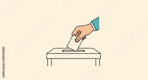 Hand places ballot into a wooden box with a slot