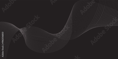 Abstract elegant thin white wave lines on dark background.