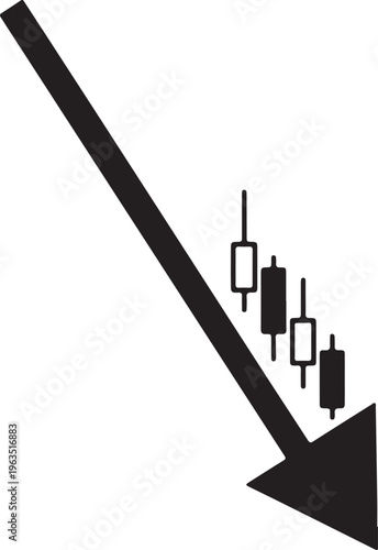 Strong Bearish Trend Candlestick Chart with Down Arrow Vector, Stock Market Crash and Trading Loss Concept