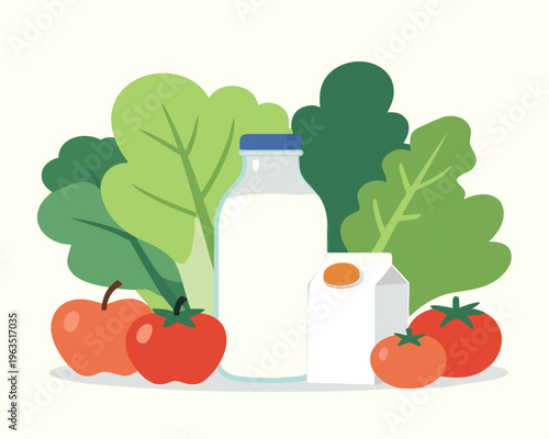 Healthy nutrition. Good choice of foods for health. Good organic foods and vegetables. Vector illustration