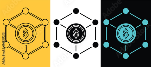 Cryptocurrency blockchain network diagrams with dollar sign