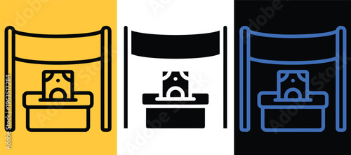 Three color variations of a stylized dog in a chair icon