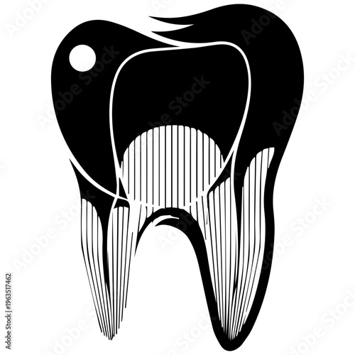 Black and White Stylized Tooth Silhouette with Inner Anatomy
