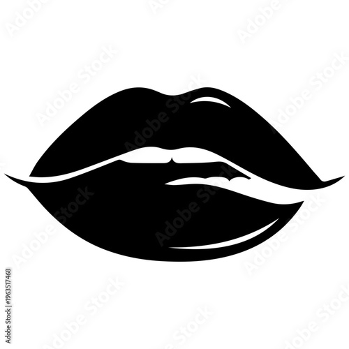 Black and White Silhouette of Lips Biting Lower Lip, Sensual and Bold