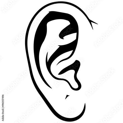Black and White Silhouette of a Detailed Human Ear