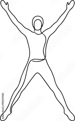 Continuous line drawing of a person doing workout exercise, minimalist fitness concept, simple human figure vector art.