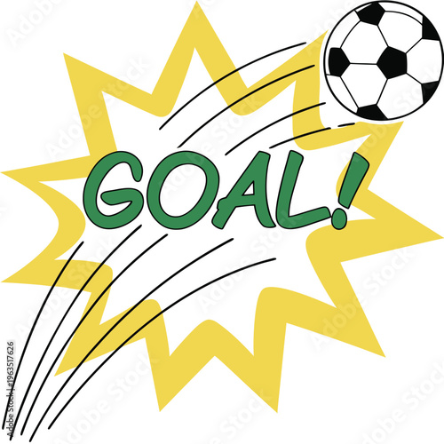 Celebratory moment with a soccer ball scoring a goal under a starburst effect