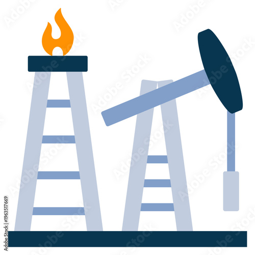 Oil Derrick With A Flame And A Pumpjack