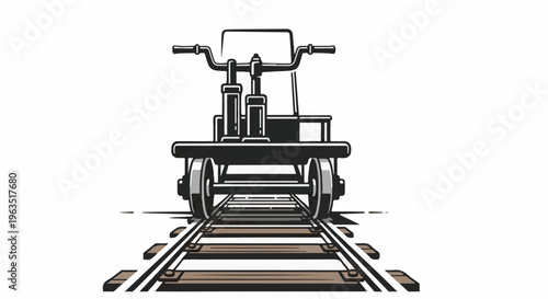 Handcar on railway tracks, front view, simple graphic