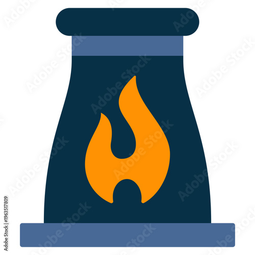 Flat style industrial furnace or incinerator with flame symbol.