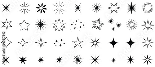 Black sparkle and starburst collection with various light effects and celestial shapes for magical theme and festive backgrounds.
