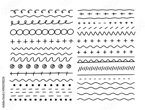 Collection of Hand Drawn Black Doodle Lines and Shapes White Background