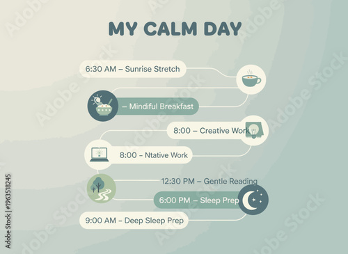 A serene morning routine unfolds with mindful breakfast and creative work in a peaceful home environment with gentle resting.