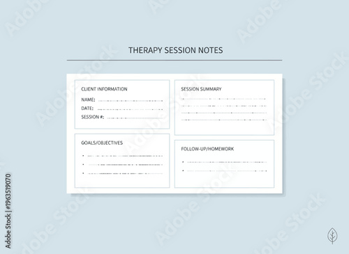 A person reviews therapy session notes on a document with a calm background