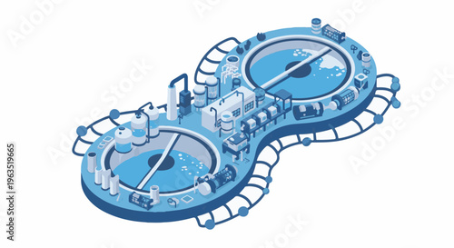 Isometric view of an industrial water treatment plant