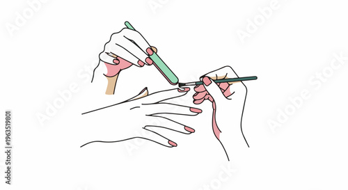 Hands grooming nails with polish and file