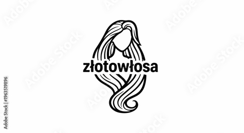 Black and white line art of a woman's head with long flowing hair