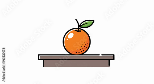 Bright orange fruit with green leaf rests on a brown surface