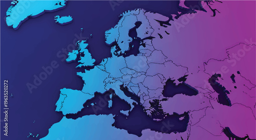 Modern Europe map vector with blue and purple gradient, stylized continental European borders, professional geographic background for business