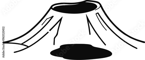 Minimalist black ink illustration of a volcano with a crater