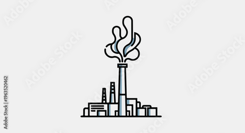 Minimalist factory with smoke billowing from a tall chimney
