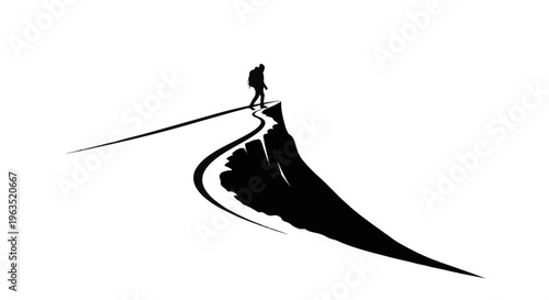 Silhouette of person walking on a cliff edge toward a precipice