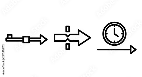 Minimalist line icons representing time progression, sequence steps and countdown concepts for project management, schedule planning and efficient workflow optimization in professional digital workspa