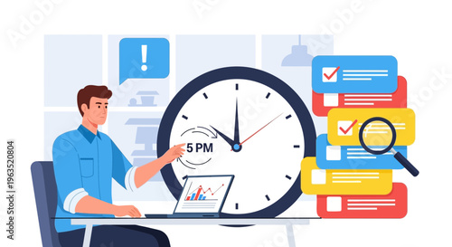 Time Management and Productivity Concept with Business Workflow, Deadline Planning, Task Scheduling and Project Management, Office Work Efficiency Flat Vector Illustration
