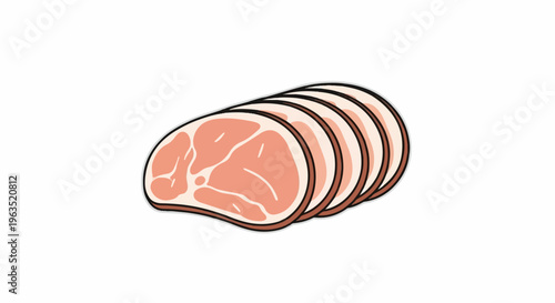Sliced ham with visible fat marbling, presented on a white background
