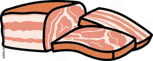 Sliced raw pork belly with visible fat and meat layers, illustration