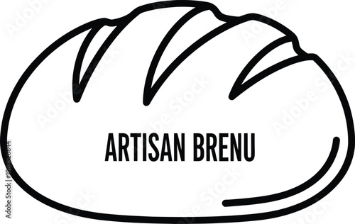 Artisan bread loaf icon with text - freshly baked bakery product illustration with whole wheat